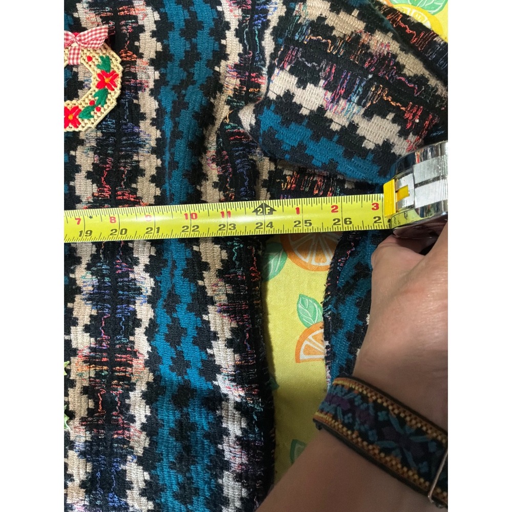 Kitschy W Allen Wah Christmas Tree Sweater L Teal Black Geometric 3D Ornaments - Picture 5 of 8
